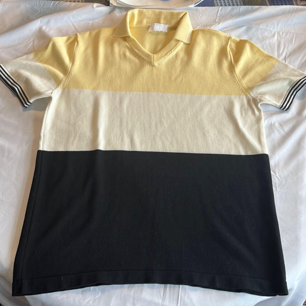 $300 Roberto Collina Size 48(M) Knit Tri Color Short Sleeve Polo Sweater Shirt